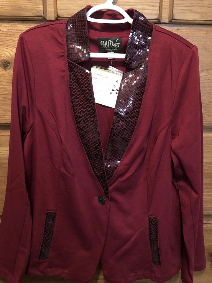Blazer Bob Mackie Punto Ponte Un Botón con Detalle de Lentejuelas Talla Grande Foto 2 de 4