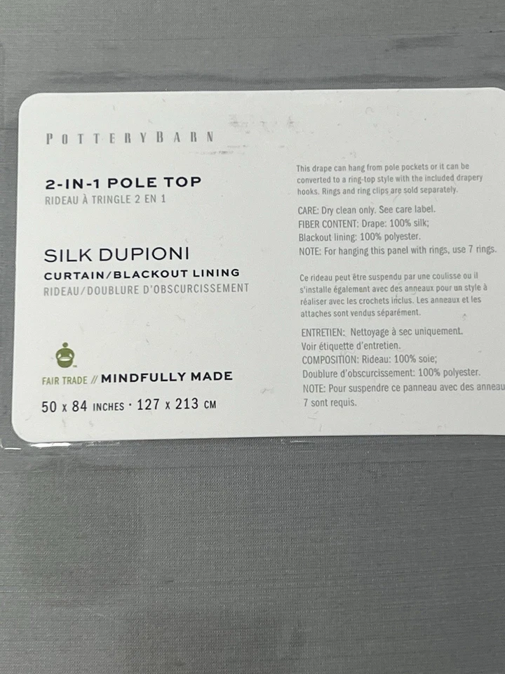 Pottery Barn Silk Dupioni Blackout Curtains (2) 50 x 84" Platinum_NWT_#TK - Image 3 of 4