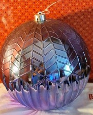Large Blue Iridescent Plastic Christmas Ornament 8  Faceted Ball Decor