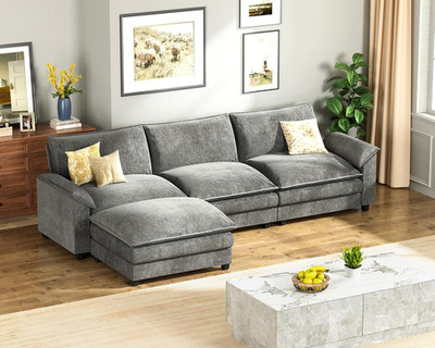 119'' Modular Sectional Sofa, L Shaped Sofa Couch with Reversible Ottoman, DIY Co