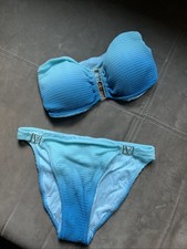 Victorias Secret Blue Ombre Bandeau 2 Pc Bikini Set W Gold V Hardware Size L