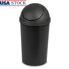 Bathroom Trash Can Small Plastic Garbage Bin W/ Swing Lid Compact Waste Basket