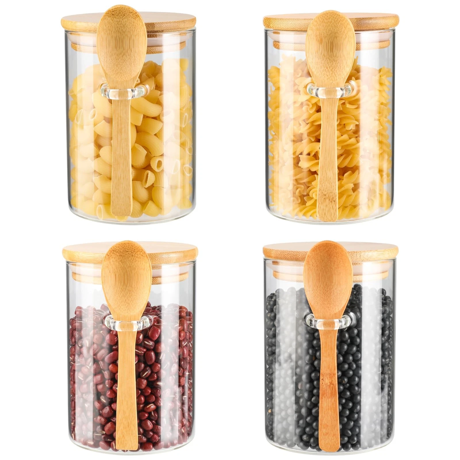 4 Pack Glass Containers Jars with Lid and Spoon, 15OZ Airtight Glass Jars, Fo...