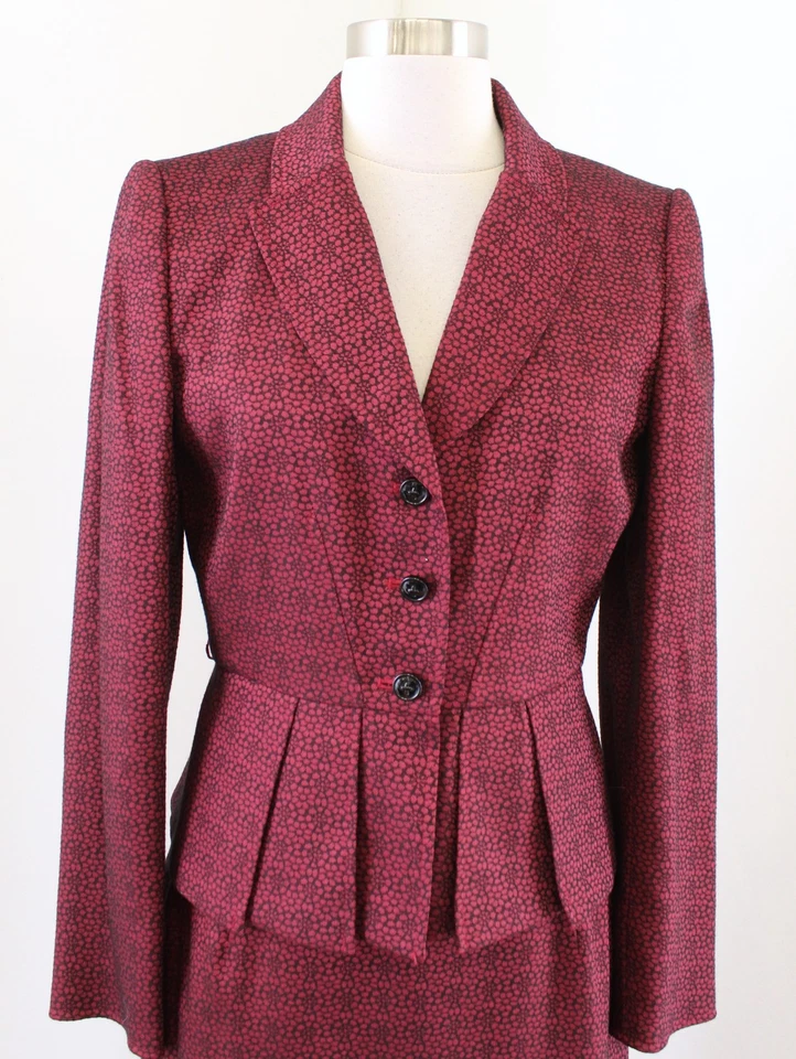Tahari ASL Levine Red Black Geometric Floral Blazer & Skirt Suit Set Size 4 - Image 3 of 4