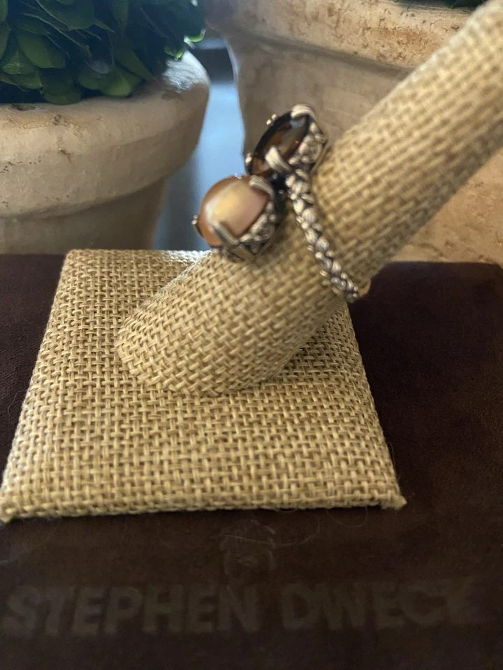 Кольцо Stephen Dweck из чистого серебра с кварцем и жемчугом ~цветочный дизайн на кольце ~ - Изображение 4 из 4