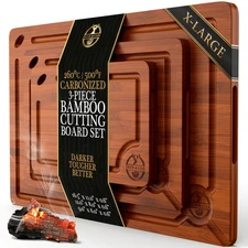 Pre-Oiled, Non Toxic 3-Piece Carbonized Bamboo Cutting Board Set, Eco-Friendl...