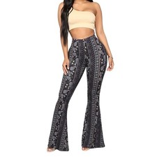 Y2k Women  s Blue Boho High Waisted Flare Pants L Festive Multicolor Hippie Gypsy