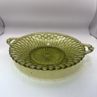 Vintage Indiana Green Glass Honeycomb Pattern Relish Candy Mint Dish 2 Handle