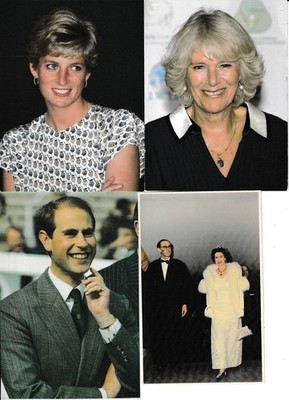 VIER (4) ORIGINAL POSTKARTEN-PRINZESSIN DIANA-KÖNIGIN CAMILLA-ELIZABETH-EDWARD