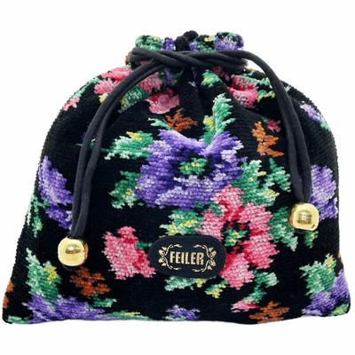  Authentic FEILER pouch Anemone Drawstring pouch Chenille cotton Black