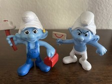 Lot Of 2 Peyo McDonalds Smurfs Figures 2013 Grouchy Handy Cake Topper