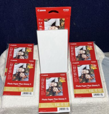 5 Canon Inkjet Photo Paper Plus Glossy II 4x6 PP-201 Sample Packs + Bonus 