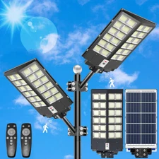 9000W Commercial LED Solar Street Lights Dusk to Dawn Road Area Lamp Solar Power