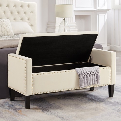 Tufted Upholstered Storage Bench with Nail Trim for Entryway & Living Room - Picture 8 of 11