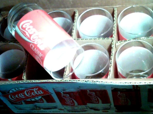 Coca-Cola Vintage 8 Piece Beverage Set  NEW open box Indiana Glass