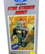 Metal House Star Strider Robot Red Tin Toy Working OK