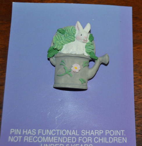 Pins Easter Bunny Rabbit in WATERING CAN Brooch Vtg NOC American Greetings LOT - Picture 2 of 3
