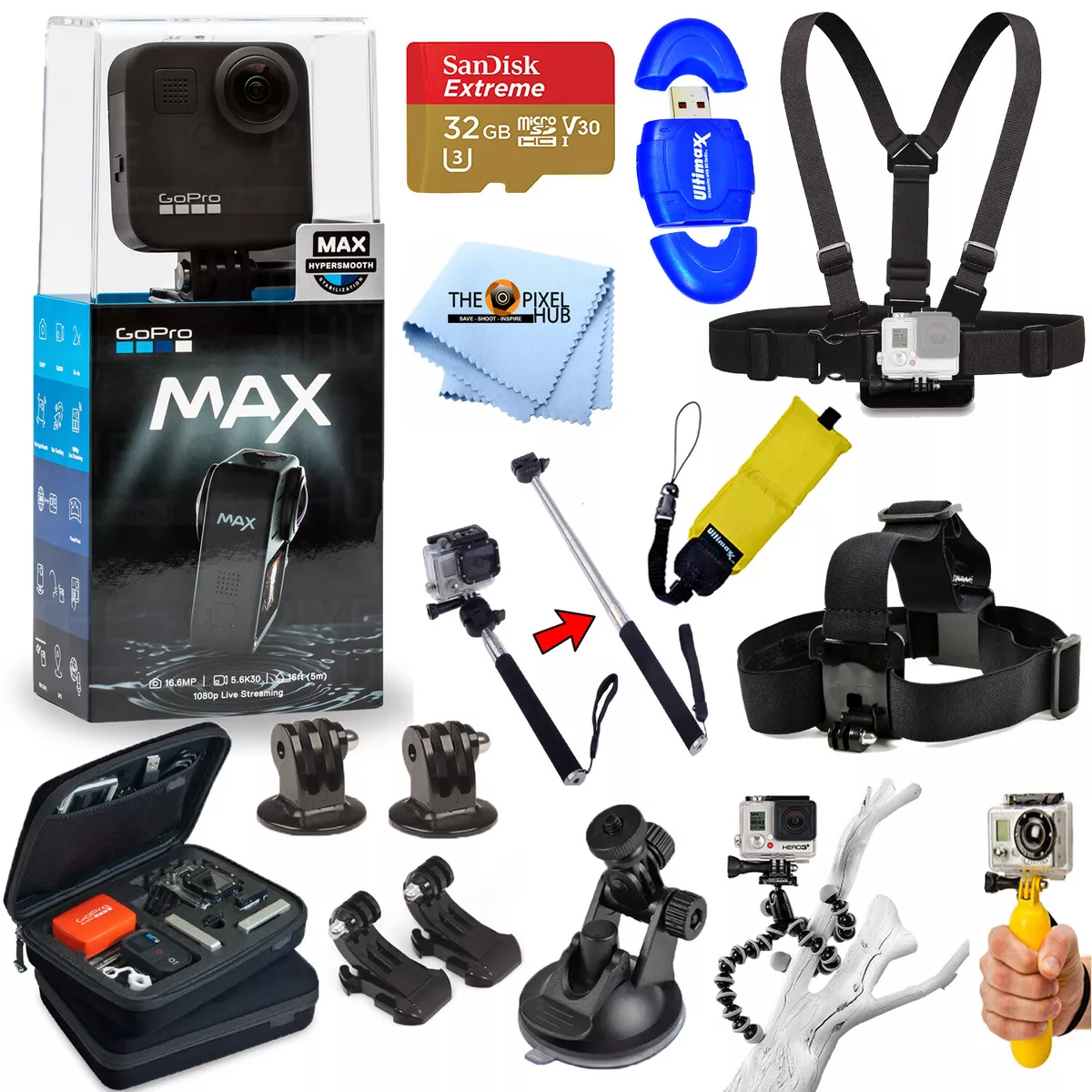 GoPro MAX 360 Waterproof Action Camera - With Cleaning Set + 64GB Memory  Card and More.