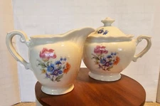 O. P. CO SYRACUSE CHINA S S Flowers Floral Scalloped Rim Creamer & Sugar Tea Set