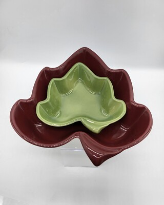 Cerutil Set of 2 Leaf Shaped Stoneware Oven Safe Dishes Portugal