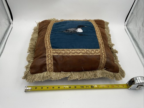 Carstens Loon Rustic Cabin Throw Pillow Featuring Loon W/ Fring Edges 18X18 - Picture 9 of 10