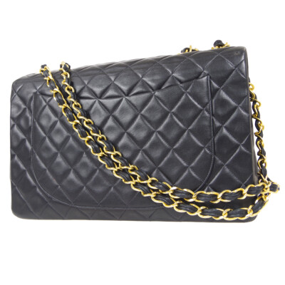 Chanel Black Lambskin Maxi Classic Flap Shoulder Bag 90420 | eBay