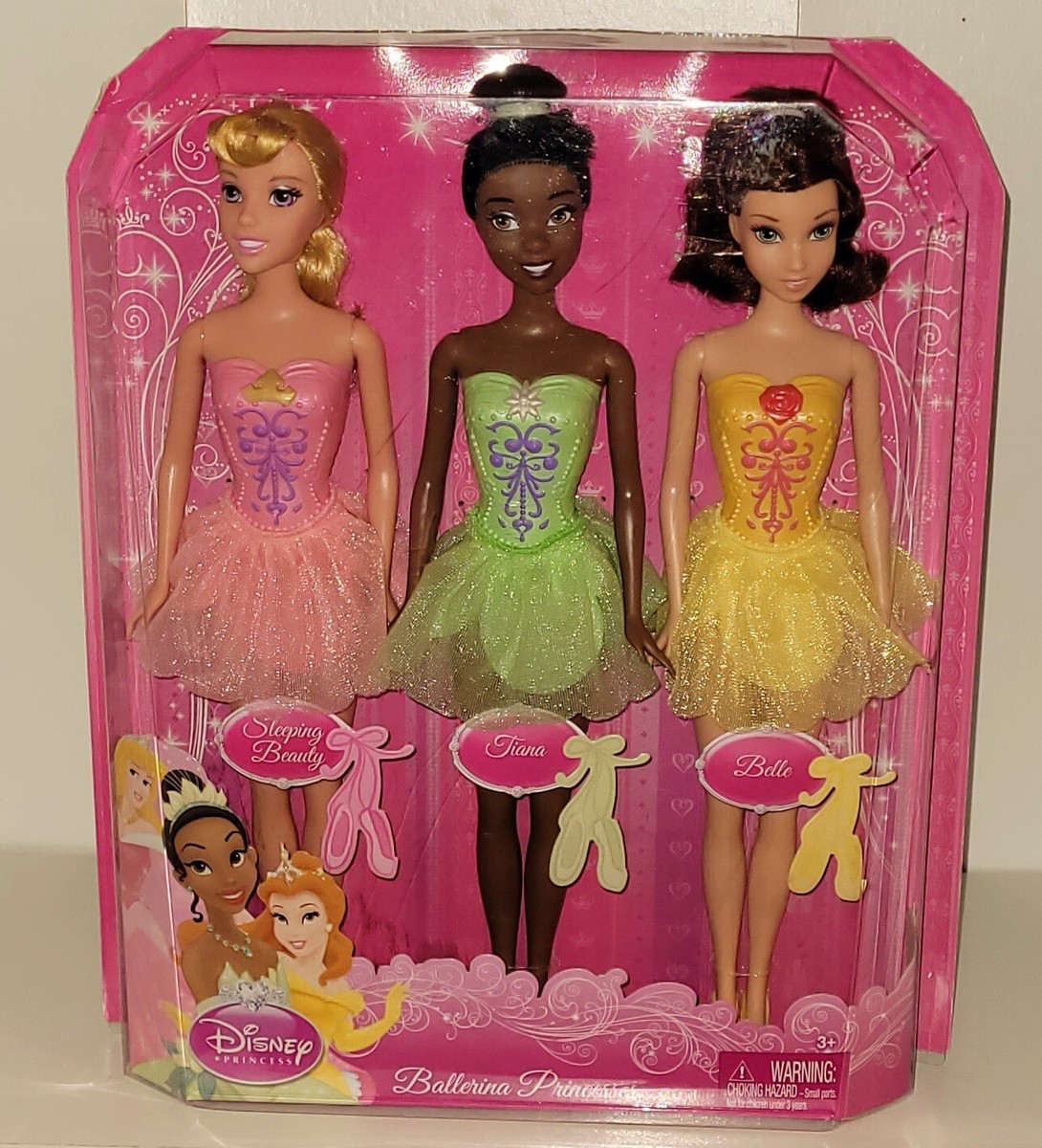 Disney Ballerina Princesses 3 Pack Dolls Belle Tiana Aurora- V9057