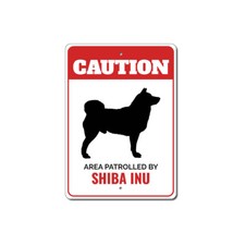 Patrolled By Shiba Inu Caution Metal Sign Dog Kennel Breed Canine K9 Paw Pet