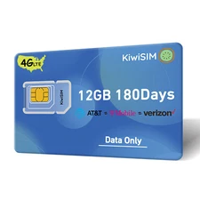 4G LTE Data Only SIM: 12GB, 180 Days - AT&T/T-Mobile/Verizon Supported (USA)