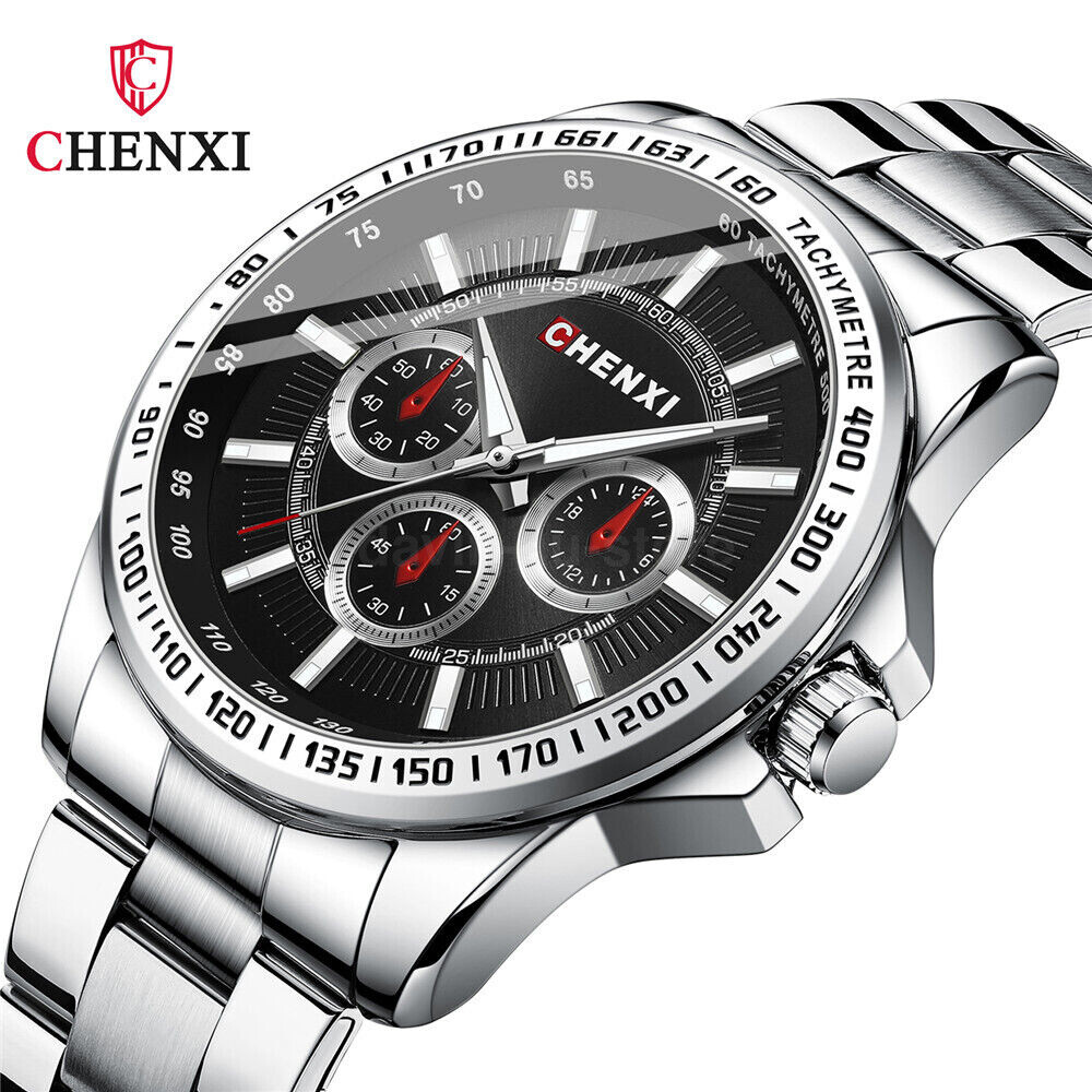 >> Men Watch Silver Steel Wristwatch for Business Casual Watches Male