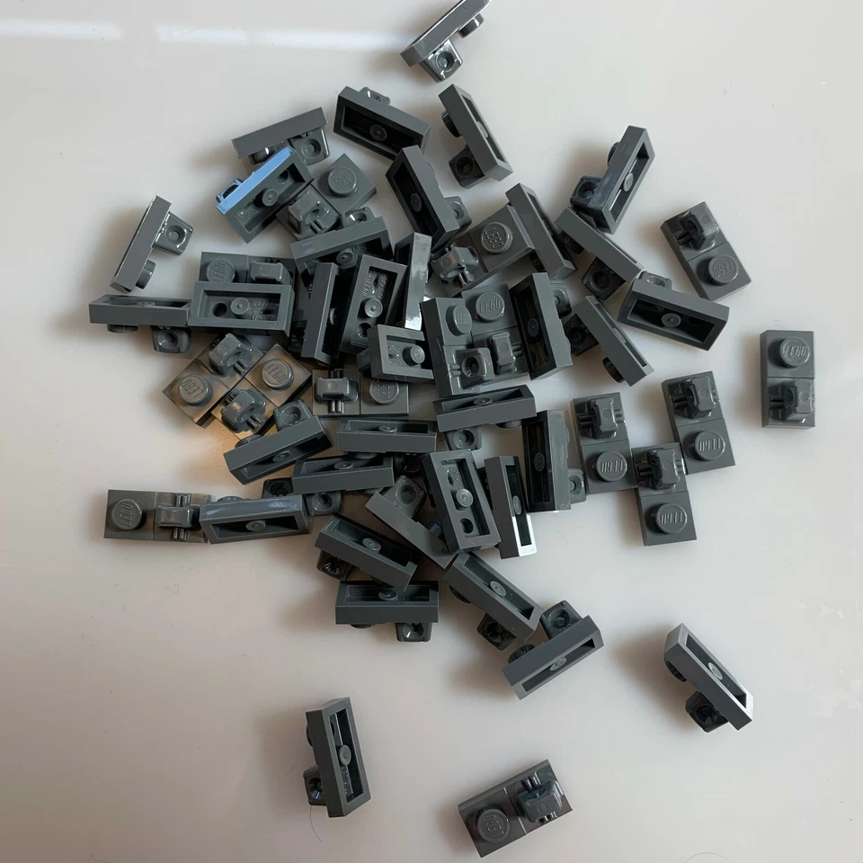 50 per lot NEW LEGO Dark Stone Grey 1X2 Plate w/Stub Upper (30383/4210726) hinge - Image 2 of 3
