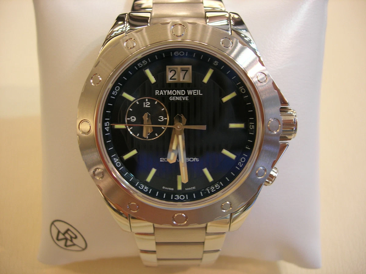 New Raymond Weil Sport Dual Time Men Stainless Steel Black Dial