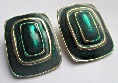 Boucles D'oreilles Clips Vintage En Or Couleur Avec émail Marron - Bijou Ancien N°482