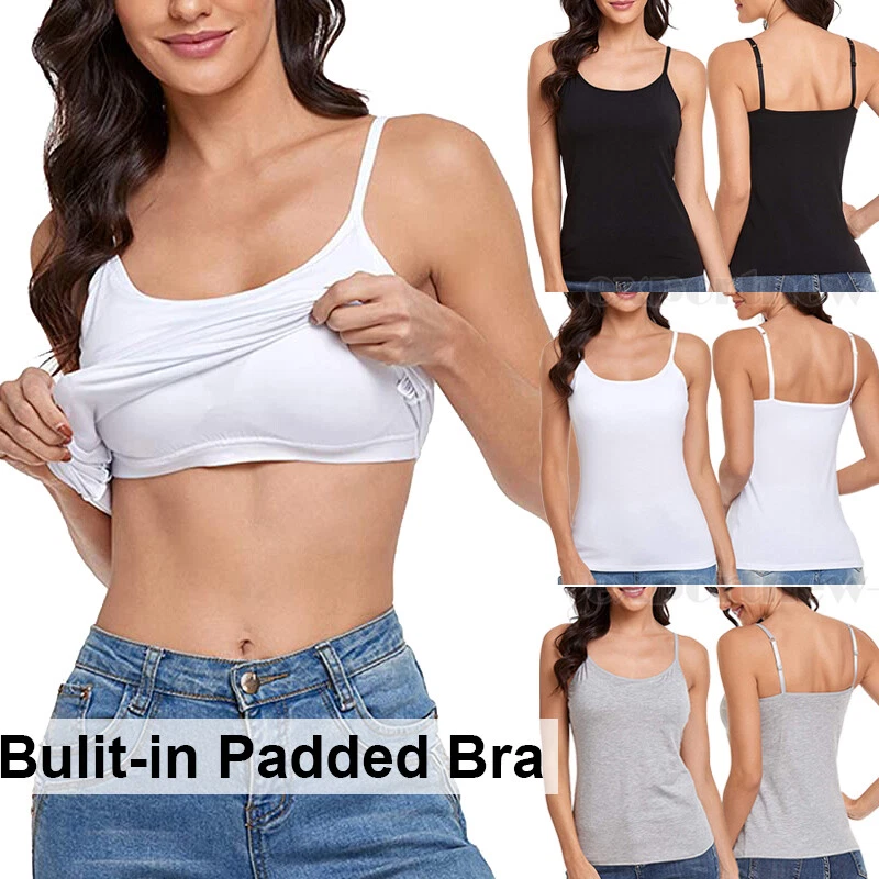 Women Camisole with Built In Padded Bra Adjustable Strap Sleeveless Vest  Tank