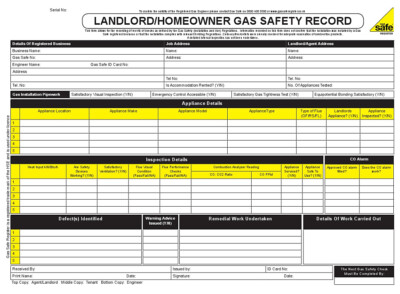 GASSAFE ZERTIFIKAT BUCH FÜR VERMIETER HAUSBESITZER INSPEKTION GASSAFE PAD PN 002