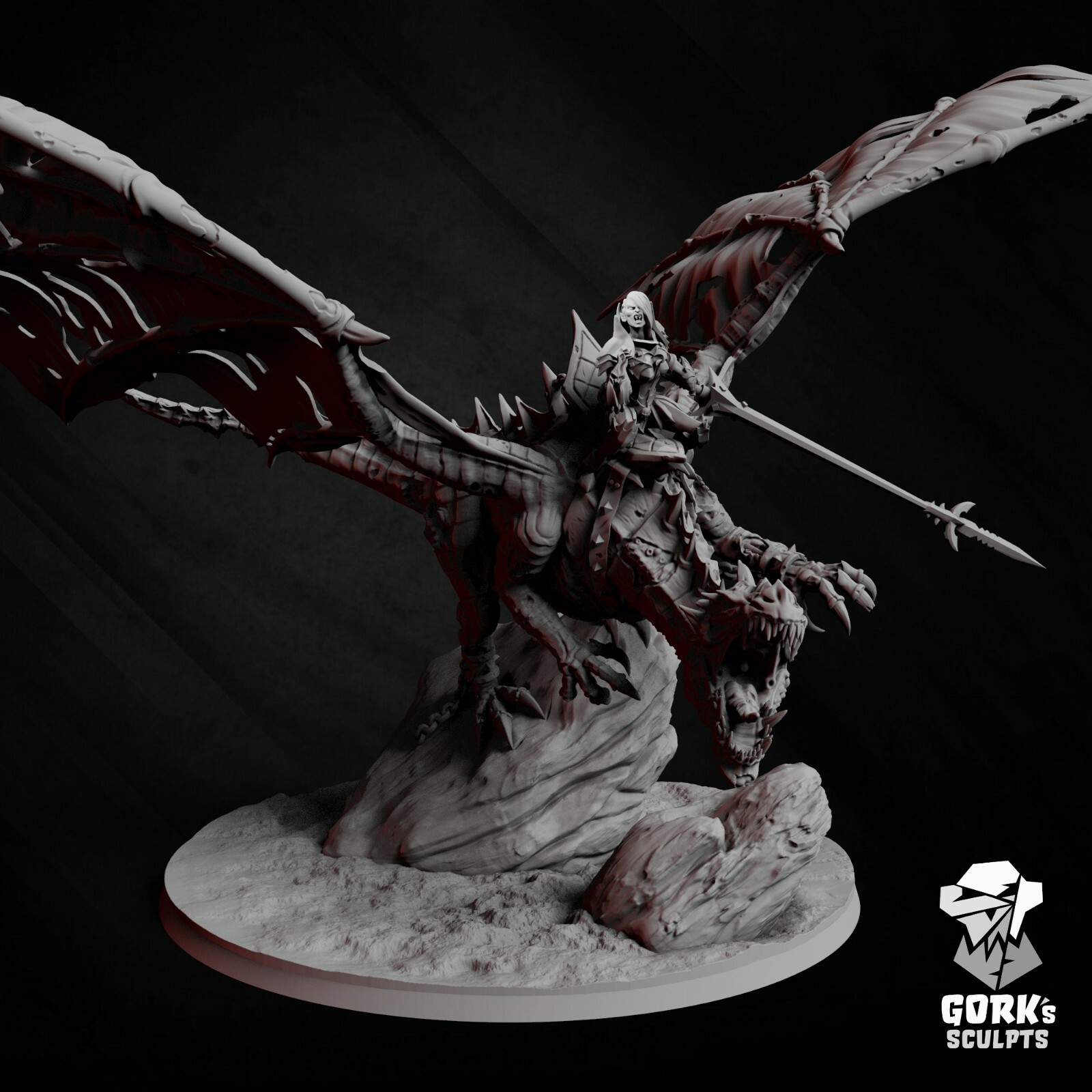 Vampire on Zombie Dragon détails sculptés fins figurine fantastique en kit