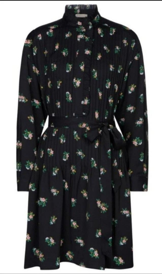 Camicia TORY BURCH nuova con etichette abito daybreak Ditsy arricciata cora floreale nera taglia 4