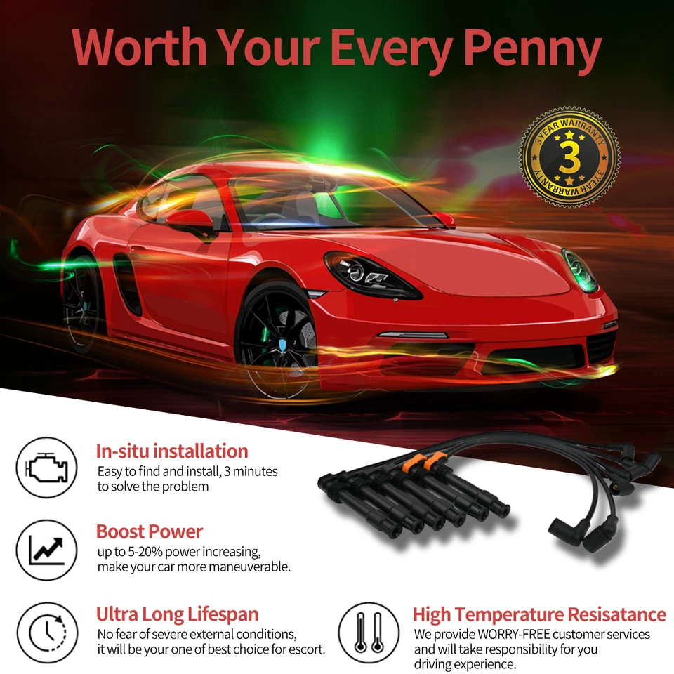 6 Spark Plug Wire Set for Volkswagen Passat Audi A4 A6 2.8L 671-6165 09485 57055 Foto 2 de 4