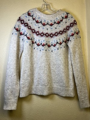 Fat Face Ecru Grey Beige Red Fair Isle Festive Jumper Size 4 USA GENEROUS #55