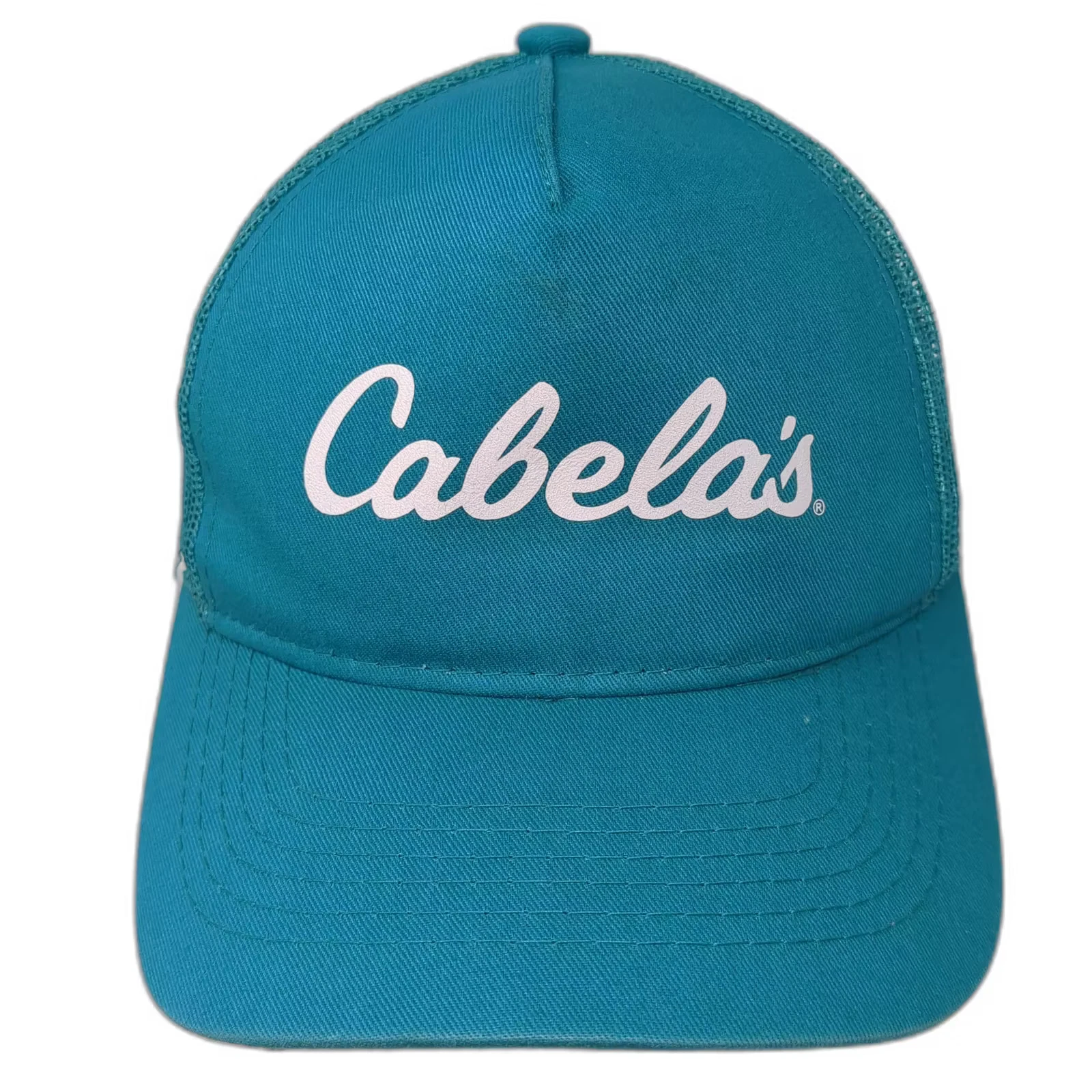Cabela's Trucker Hat Blue White Mesh Snapback OS Embroidered Logo Adjustable