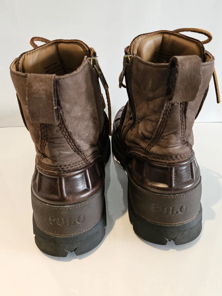 Polo Ralph Lauren Leather Oslo Zip Waterproof Duck Rain Boots Brown Mens Sz 11.5 - Image 2 of 4