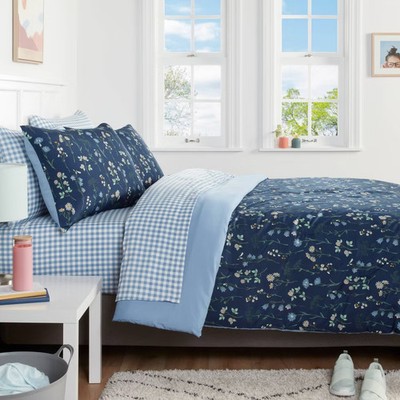 5pc Twin Extra Long Floral Printed Microfiber Reversible Comforter & Sheets Set