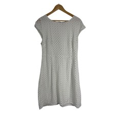 Cottagecore Old Navy Women 12 Shift Dress White Eyelet Lace Cotton Cap Sleeve