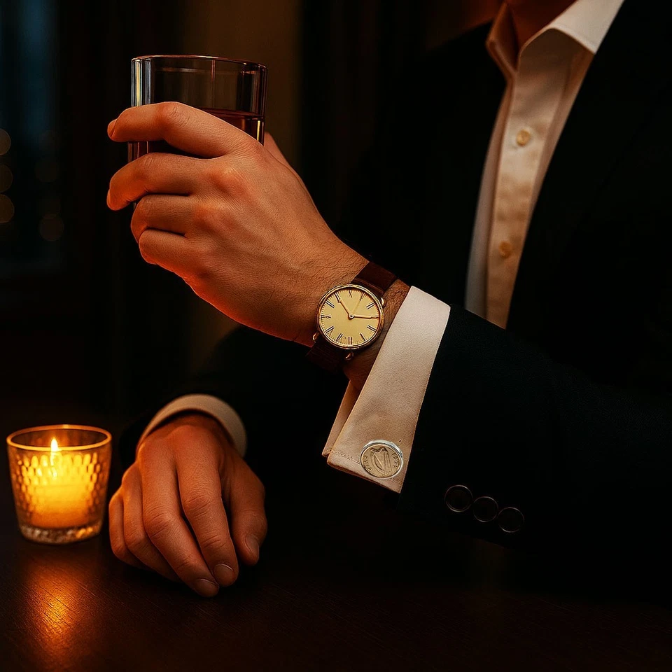 1975 Moeda Irlandesa Penny for Luck 50º Aniversário Abotoaduras Prata Plt Cabeças @ Caudas - Imagem 4 de 4