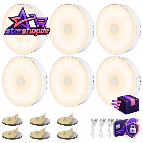 LED Nachtlicht Mit Bewegungsmelder 6Er Pack Wiederaufladbar FüR Flur 6 StüCk-image