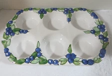 6 Cup Stoneware Hand Painted Blueberries Heavy Muffin/Cupcake Pan