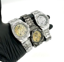 Men's 42mm Skeleton Dial Diamond Bezel Octagonal Metal Strap Luxury Watch