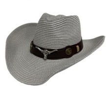 Western Drifter Cowboy Hat UPF 50 Transforms 3 Shapes Paper Straw Hat Gray