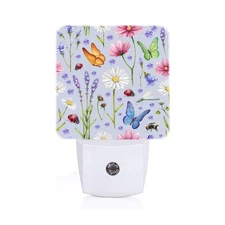 Wild Flowers Butterflies Plug Into Wall Decorative Square Night Light Lamp