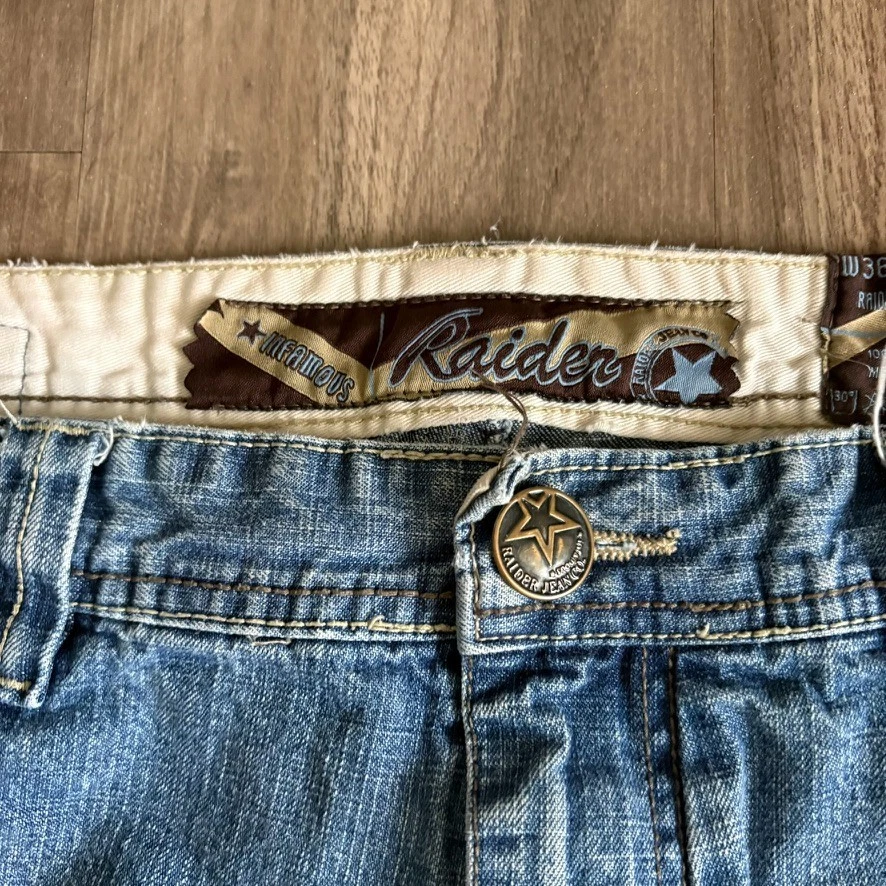 Винтажные джинсы Y2K Raider 36x30 мешковатые коньки широкие штанины 1990-е хип-хоп выцветание - Изображение 4 из 4